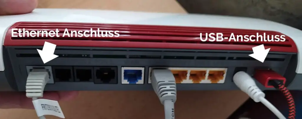 Ethernet- und USB-Anschluss beim Router