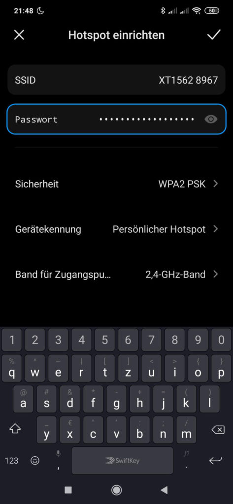 SSID und Passwort für Mähroboter Hotspot einstellen