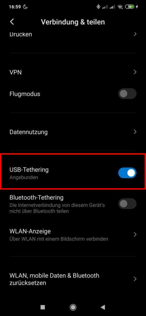 USB-Tethering mit dem Smartphone