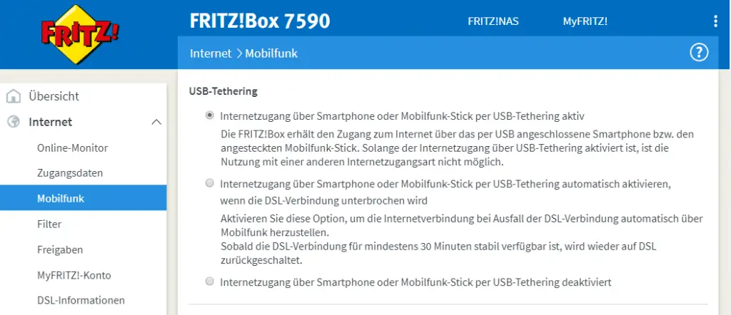 USB-Tethering bei der FRITZ!Box 7590